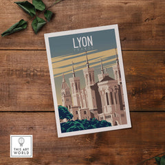 Lyon Print France Poster showcasing vintage travel art with historic architecture and a nostalgic design.