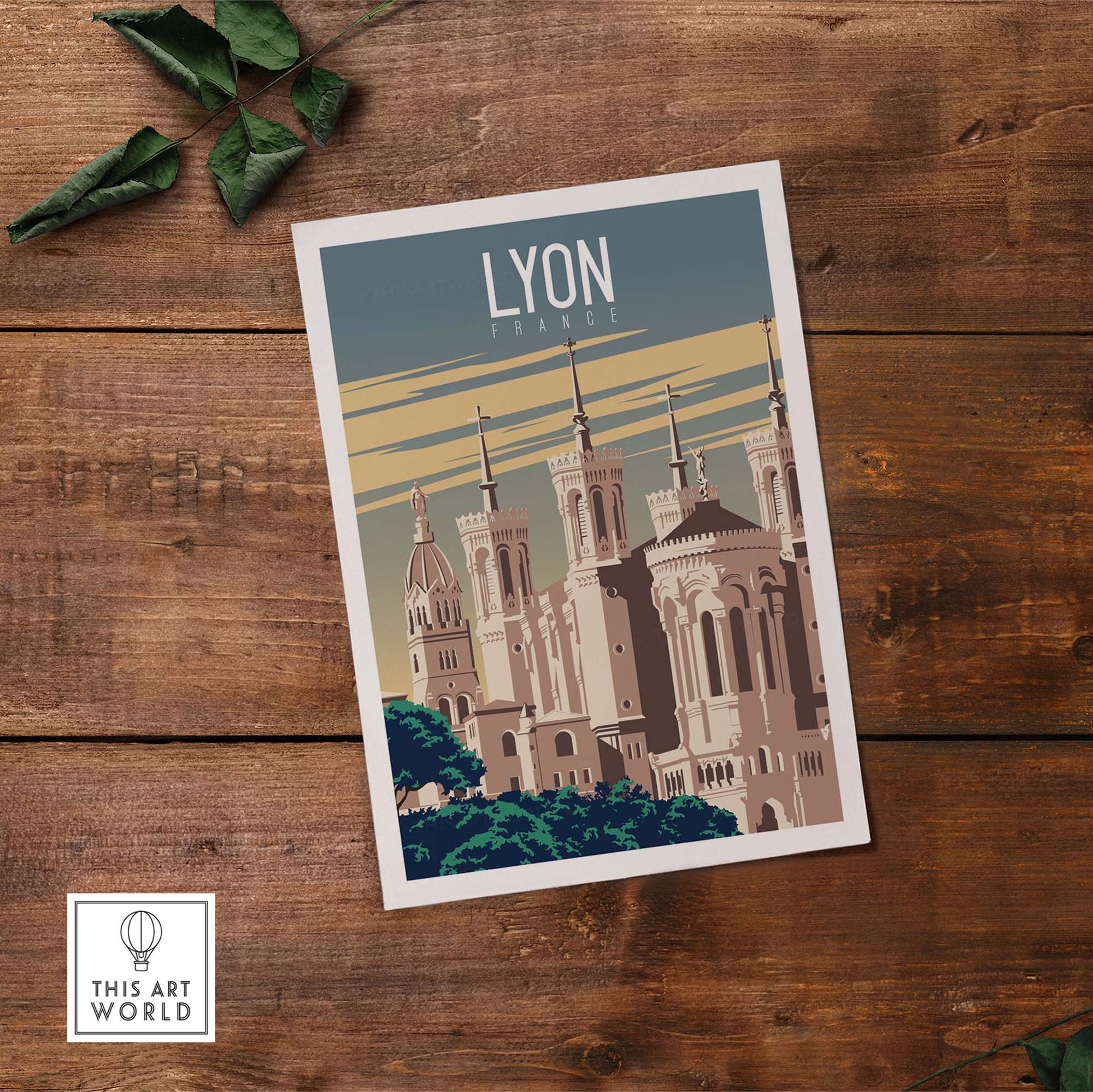 Lyon Print France Poster showcasing vintage travel art with historic architecture and a nostalgic design.