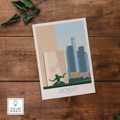 Detroit Wall Art Print featuring iconic skyline and minimalist design, perfect for home or office decor.