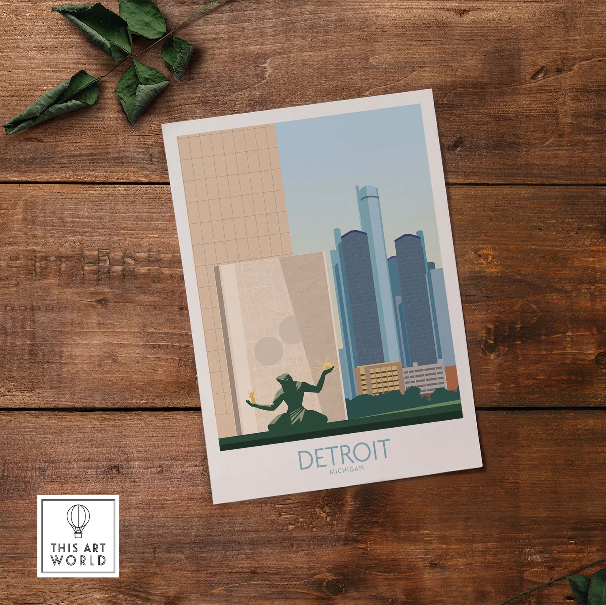 Detroit Wall Art Print featuring iconic skyline and minimalist design, perfect for home or office decor.