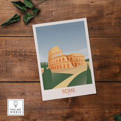 Vintage-inspired Rome wall art print featuring the Colosseum, perfect for home decor and travel enthusiasts.