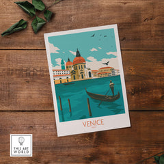 Venice Italy poster print featuring a gondola and iconic architecture, perfect for travel-inspired home decor.