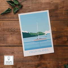 Virgin Islands Wall Art Print featuring a sailboat in a minimalist design, capturing travel nostalgia.