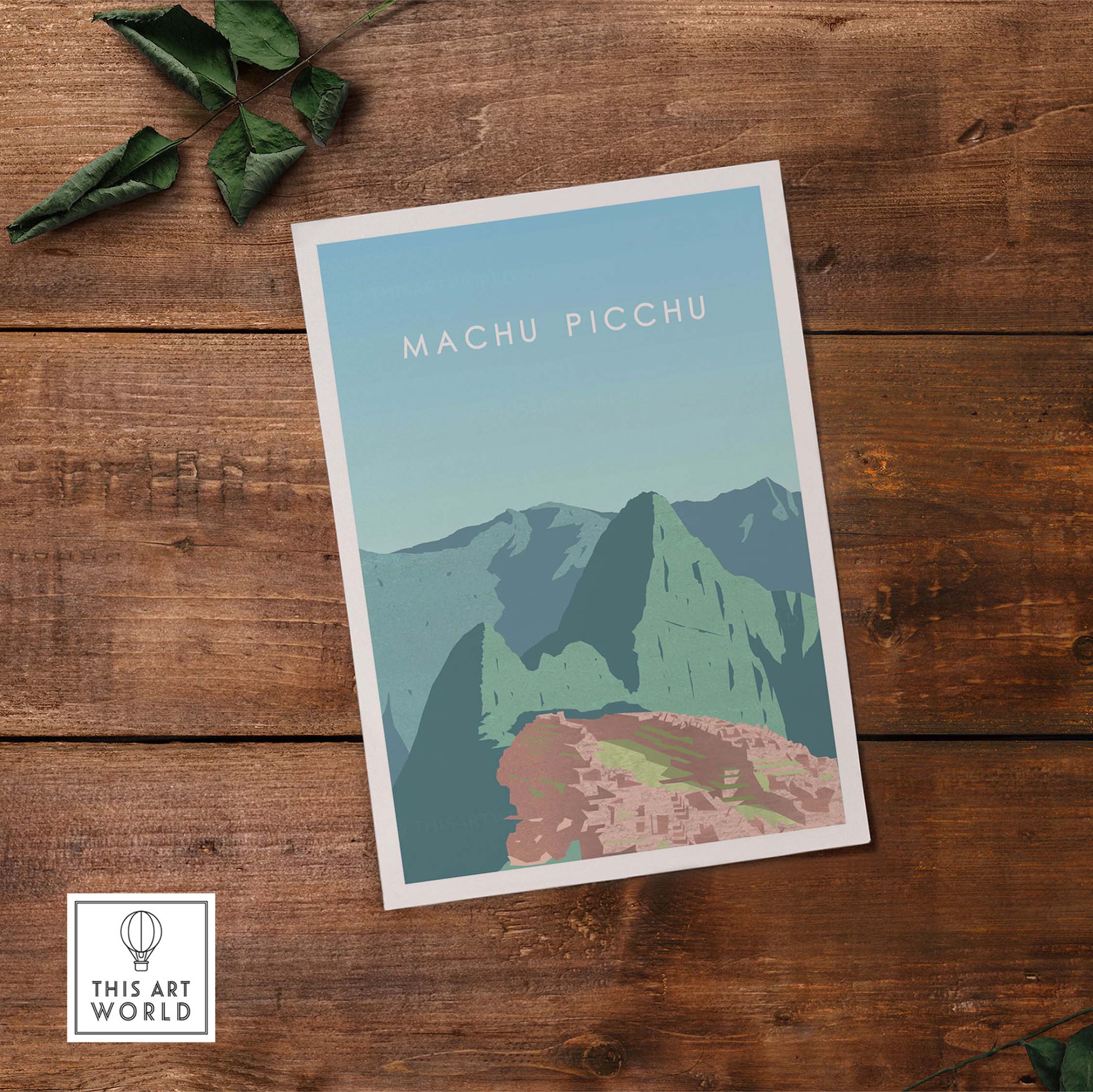 Machu Picchu Print Wall Art Poster showcasing vintage travel poster design for home or office decor.