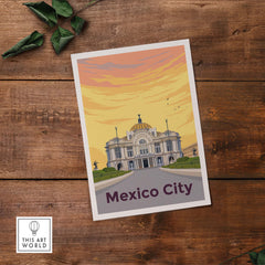 Mexico City Print Poster Wall Art featuring the Palacio de Bellas Artes with a vintage style design.