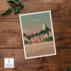 Miami Print Wall Art Poster featuring palm trees and skyline, perfect for home or office decor.
