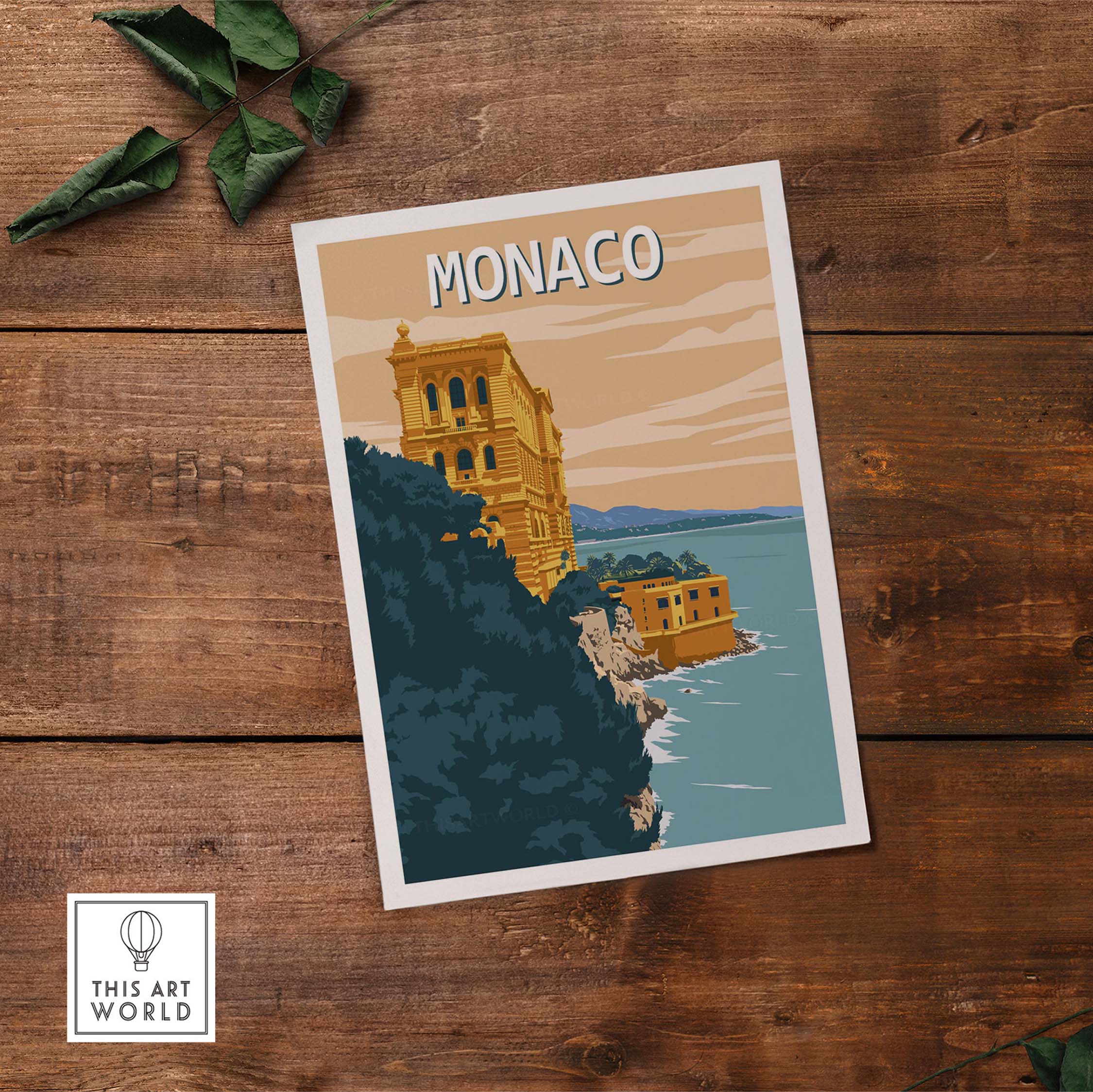 Monaco Wall Art Print featuring a vintage design of coastal architecture in a minimalist style.