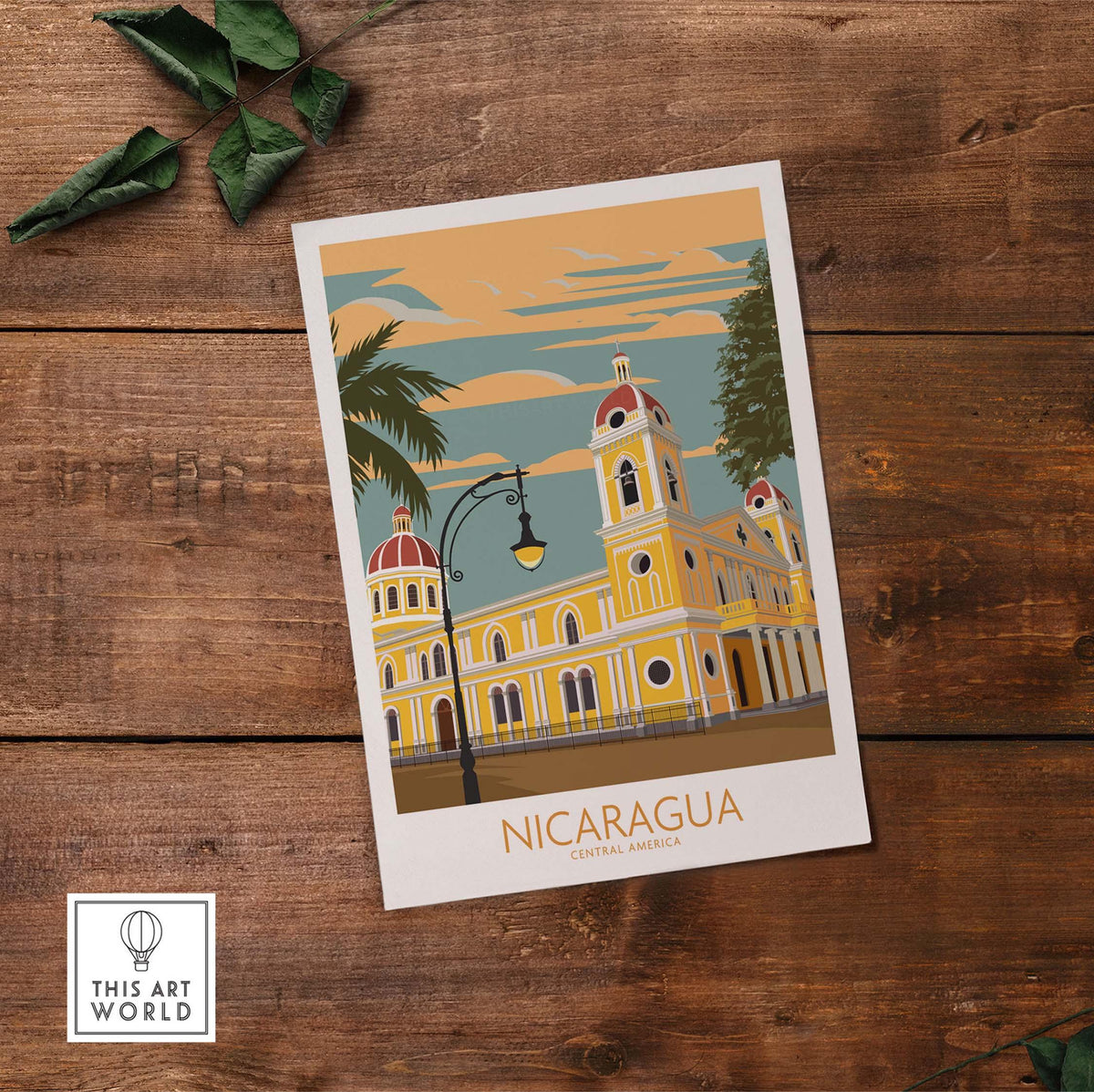 Nicaragua print showcasing historic architecture in Central America, perfect for travel art lovers.