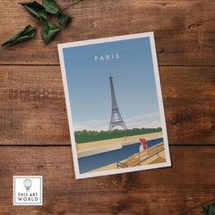 Vintage Paris wall art poster featuring the Eiffel Tower, perfect for home or office decor.