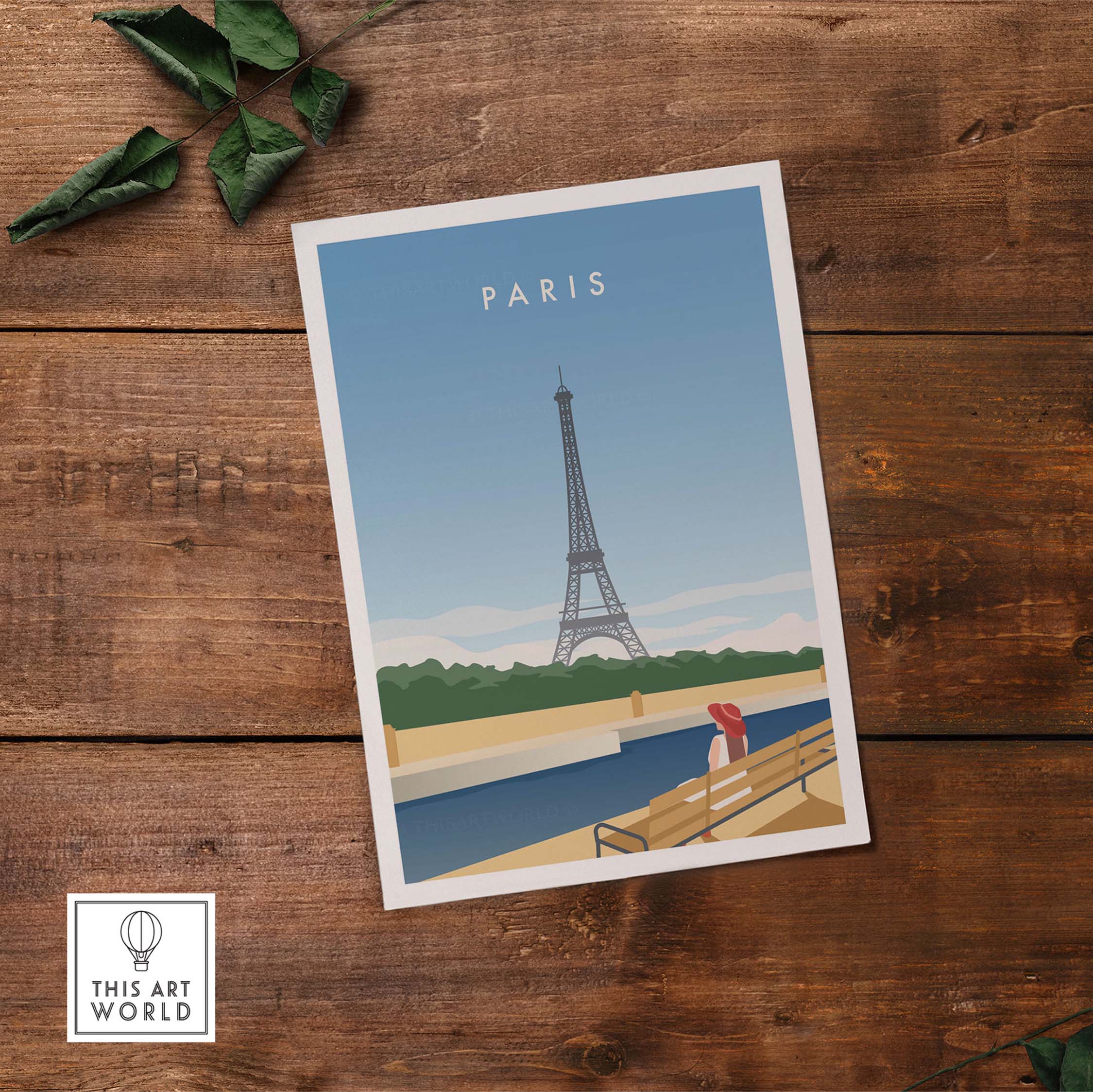 Vintage Paris wall art poster featuring the Eiffel Tower, perfect for home or office decor.