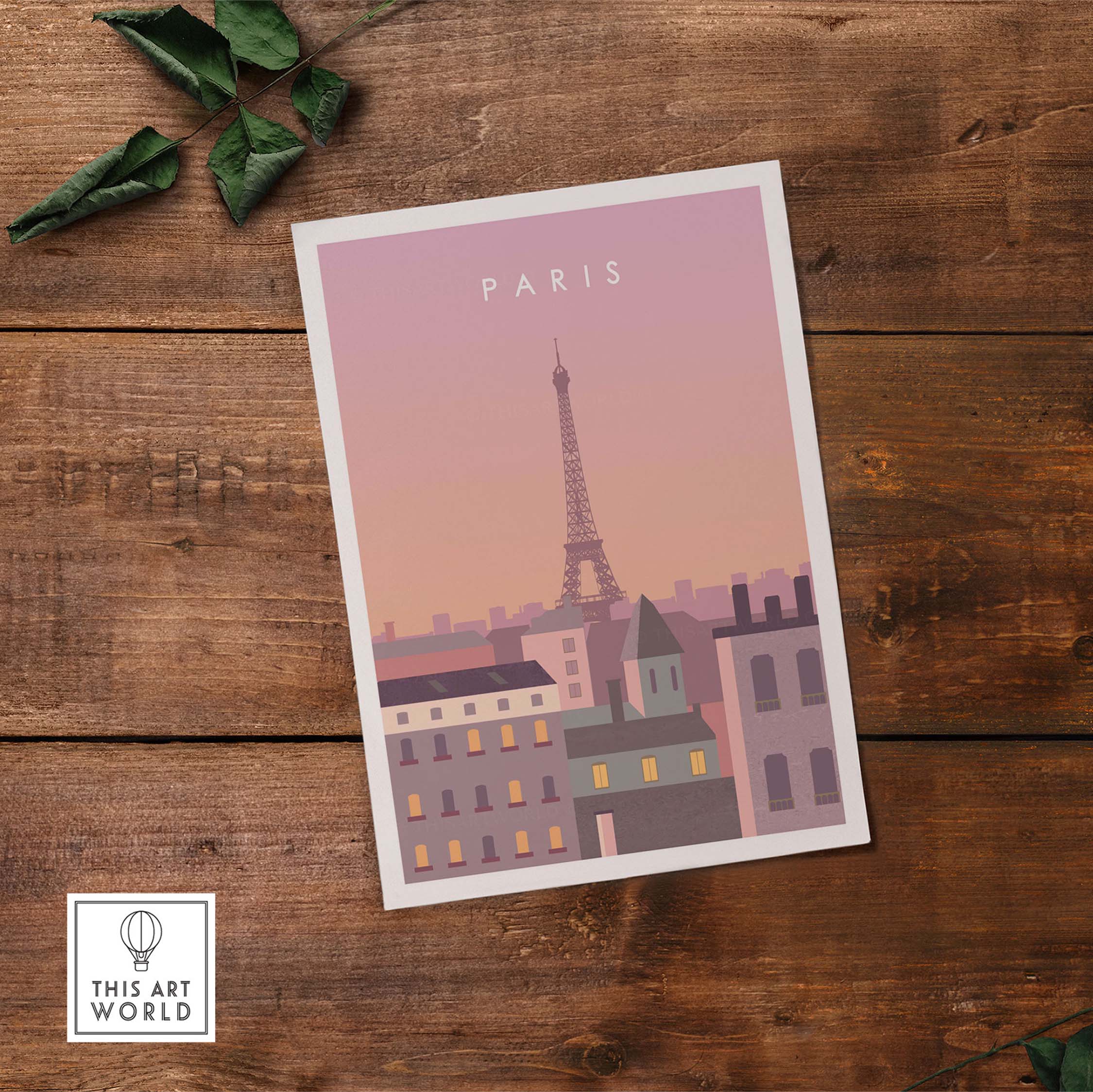 Paris Print Wall Art Poster featuring the Eiffel Tower in pastel colors, perfect for home or office decor.