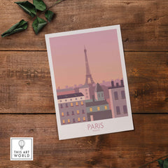 Paris Print Travel Poster featuring the Eiffel Tower in a vintage style, perfect for home or office decor.