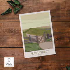 Peak District Art Print featuring a serene landscape and vintage style, perfect for home or office wall decor.