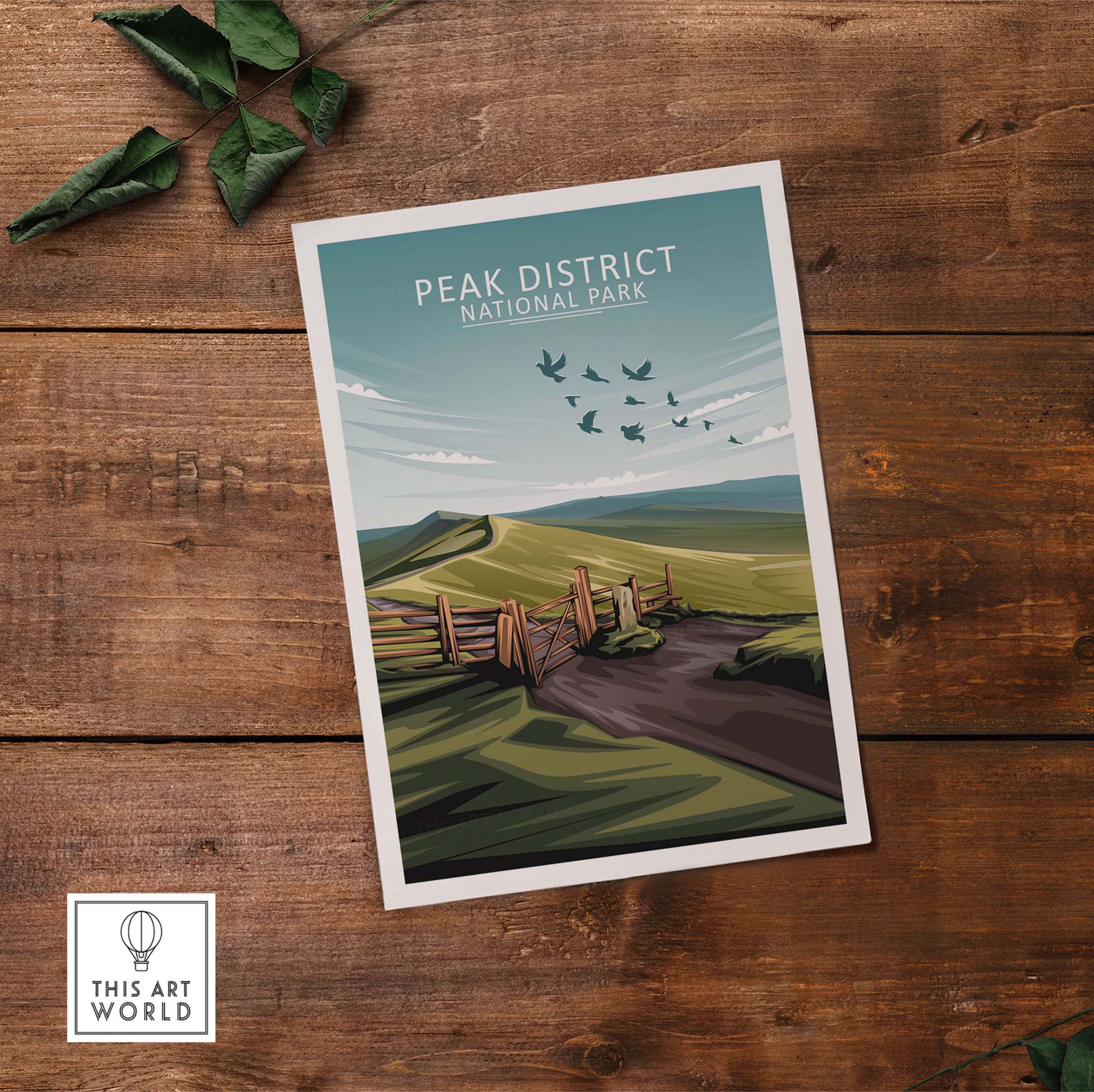 Peak District National Park poster print, showcasing minimalist design of nature and landscape.