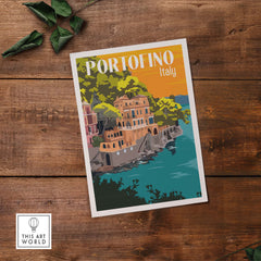 Portofino Print Poster Wall Art featuring vintage design of coastal Italy, perfect for home or office decor.