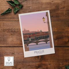Prague Print Travel Poster featuring a picturesque view of the city, perfect for wanderlust-inspired décor.