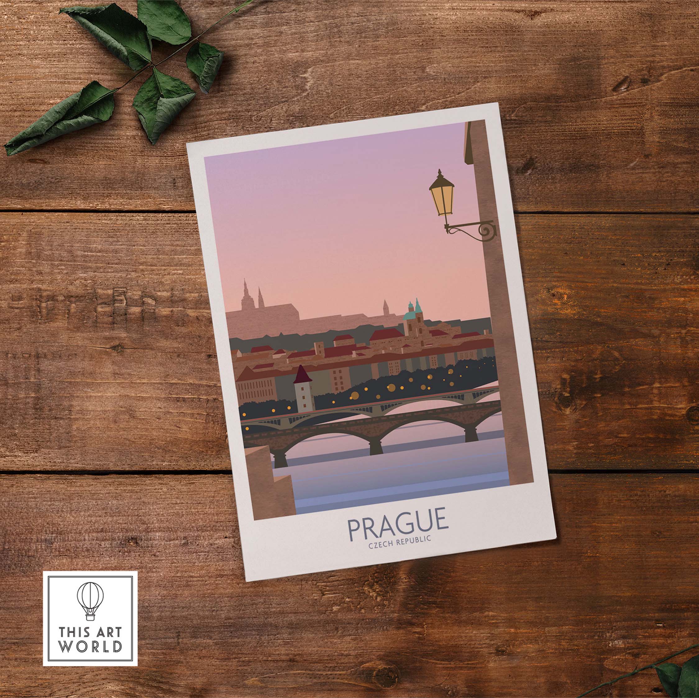Prague Print Travel Poster featuring a picturesque view of the city, perfect for wanderlust-inspired décor.