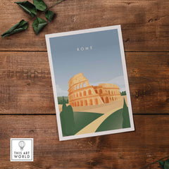 Vintage-inspired Rome wall art poster featuring the Colosseum in a stylish design for home decor.