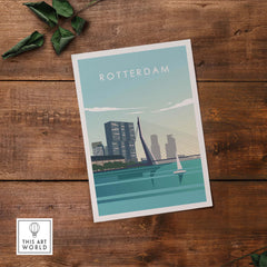 Rotterdam Print Wall Art Poster featuring a skyline and sailboat, perfect for travel-inspired decor.
