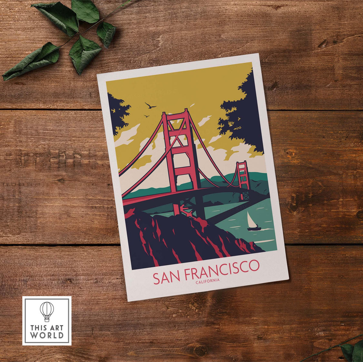 San Francisco Poster Print featuring Golden Gate Bridge, vintage style travel art for home or office decor.