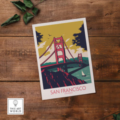 San Francisco Poster Print featuring Golden Gate Bridge, vintage style travel art for home or office decor.