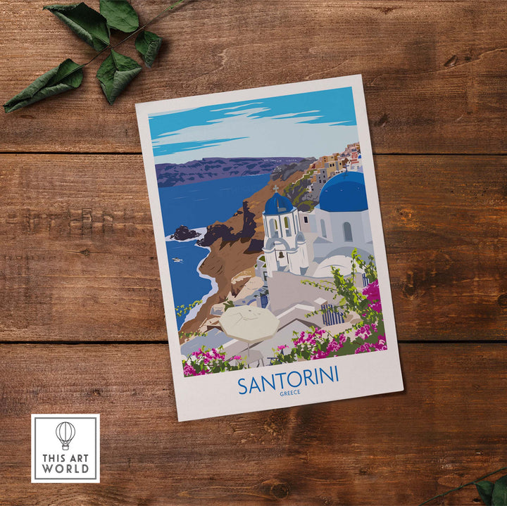 santorini print travel poster