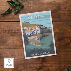 St Ives Poster Cornwall Print showcasing a minimalist design inspired by vintage travel art, perfect for home decor.