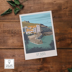 Cornwall Poster St Ives Print featuring colorful coastal scenery and vintage design for stylish wall art.