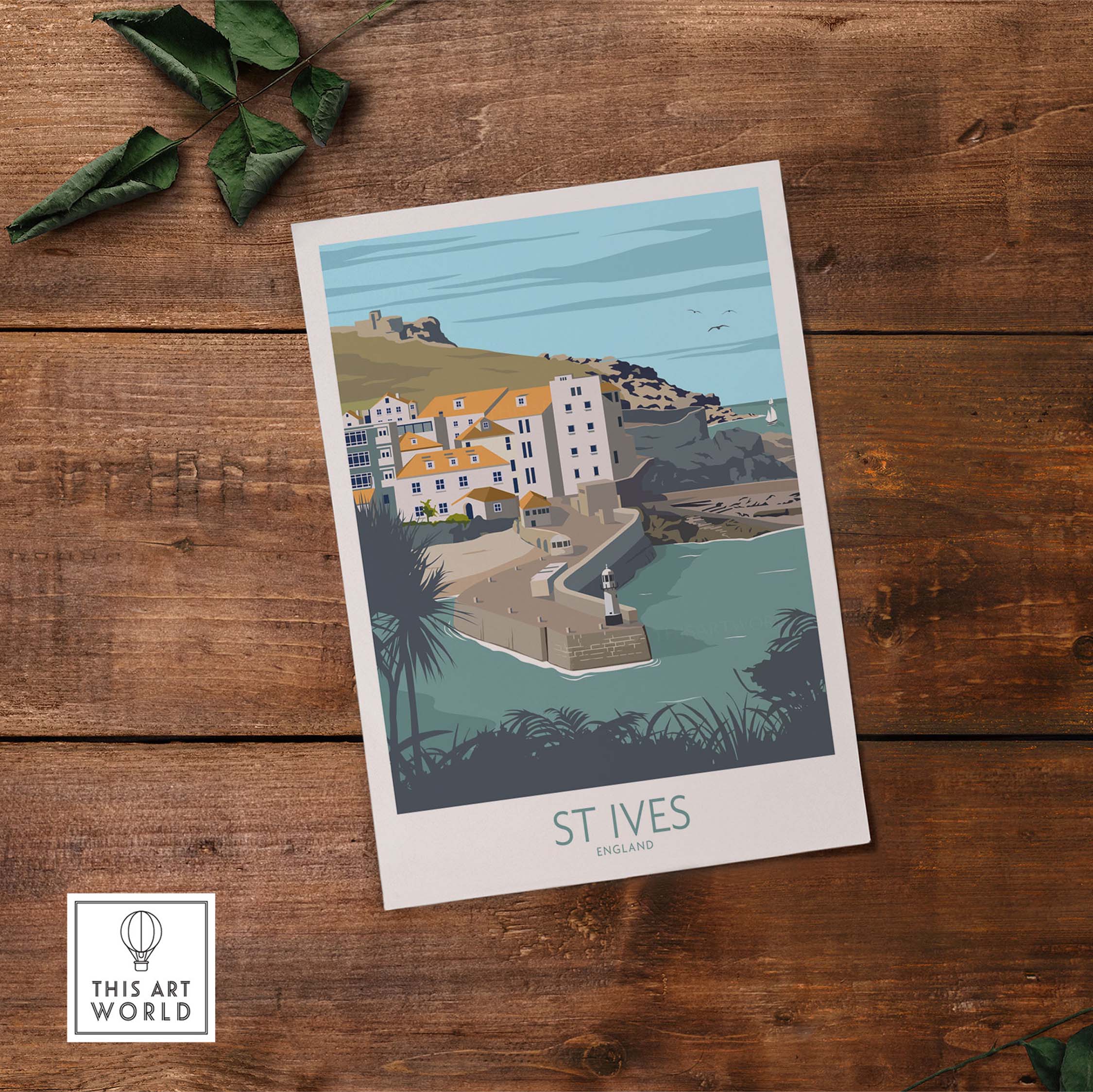 Cornwall Poster St Ives Print featuring colorful coastal scenery and vintage design for stylish wall art.