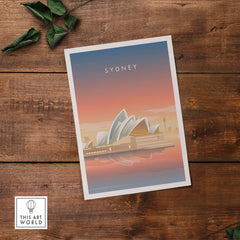 Sydney Wall Art Poster featuring the iconic Sydney Opera House in a vintage style.