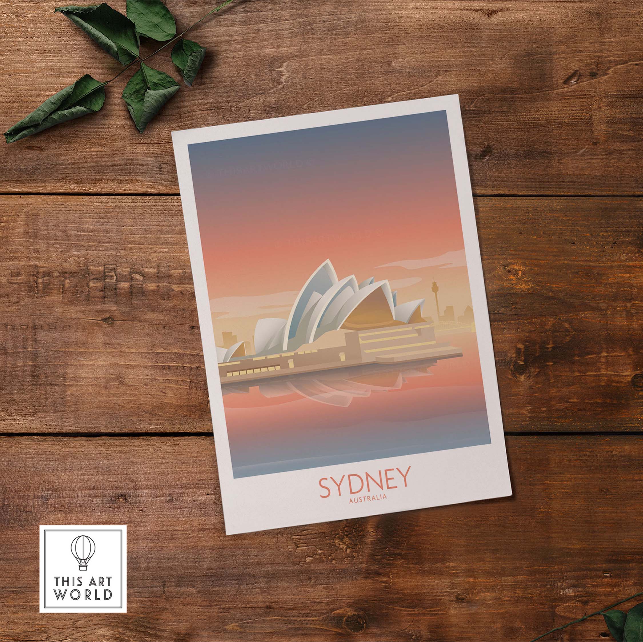 Sydney Australia vintage travel poster wall art featuring the iconic Sydney Opera House.