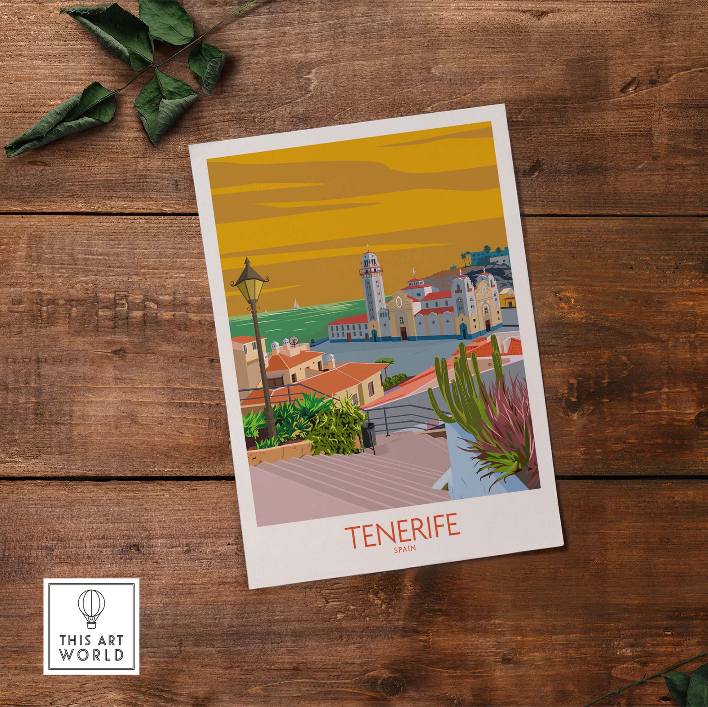 Tenerife Poster Spain Print showcasing vibrant vintage travel art of the Canary Islands landscape.