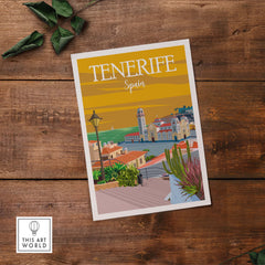 Tenerife poster print wall art featuring vintage design of Spain's coastal beauty.