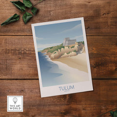 Tulum Mexico wall art print showing coastal scenery and Mayan ruins, ideal for travel-inspired home decor.