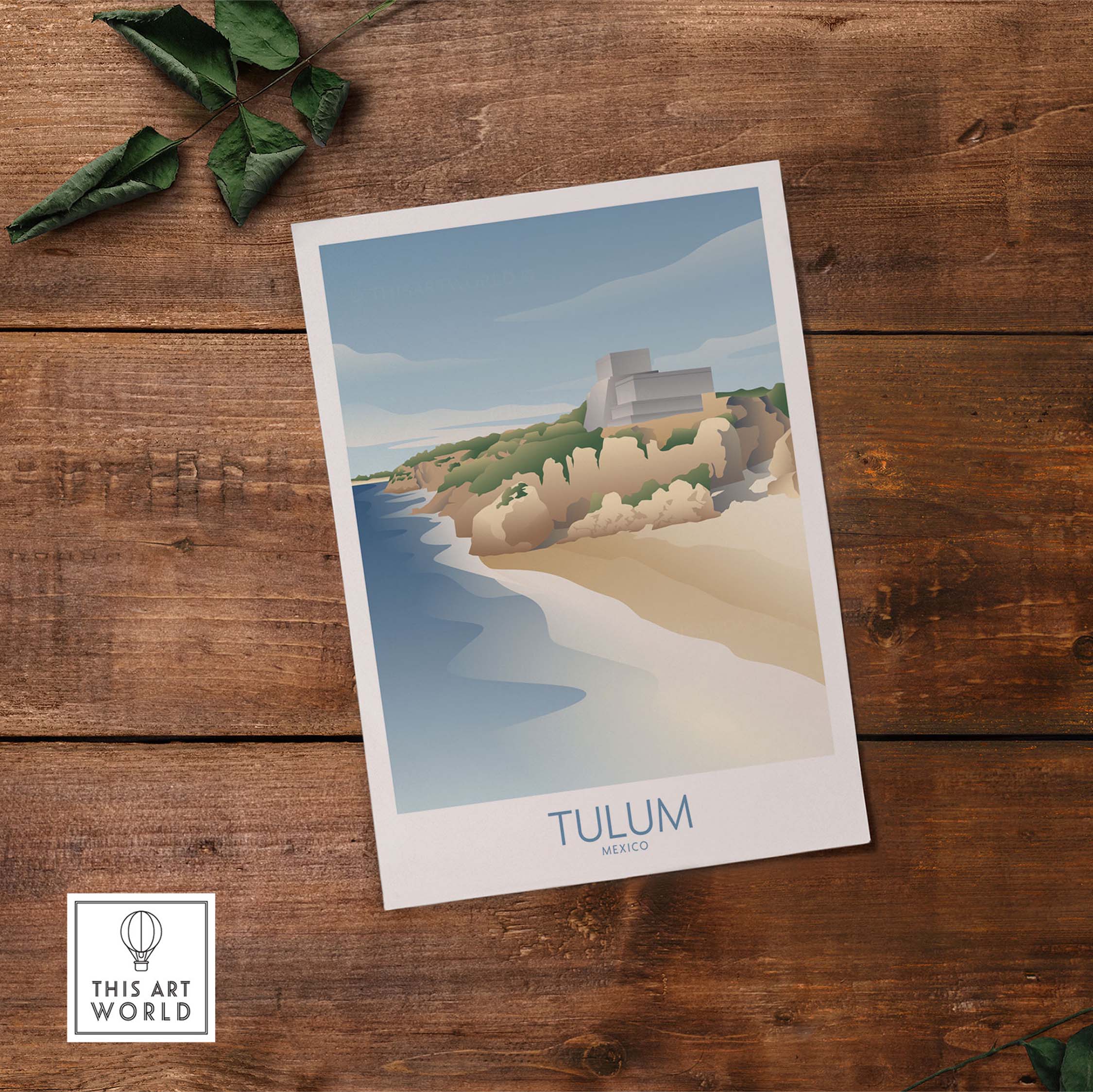 Tulum Mexico wall art print showing coastal scenery and Mayan ruins, ideal for travel-inspired home decor.