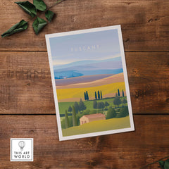 Tuscany Italy wall art poster featuring serene landscape and nostalgic vintage design, perfect for home decor.