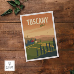 Tuscany poster wall art print showcasing scenic hills and vintage travel style, ideal for home or office decor.