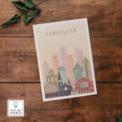 Vancouver City Print wall art showcasing iconic architecture in warm pastel tones, perfect for home decor.