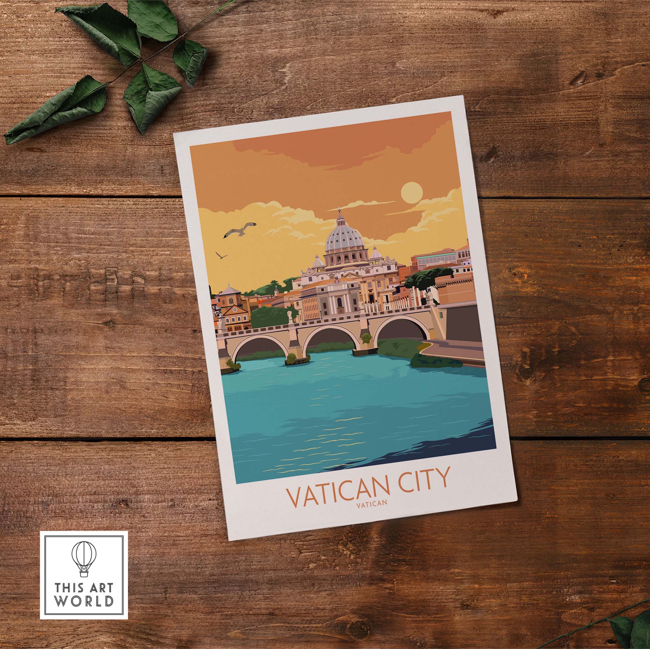 Vatican City vintage travel poster in minimalist style, perfect for home or office wall art.