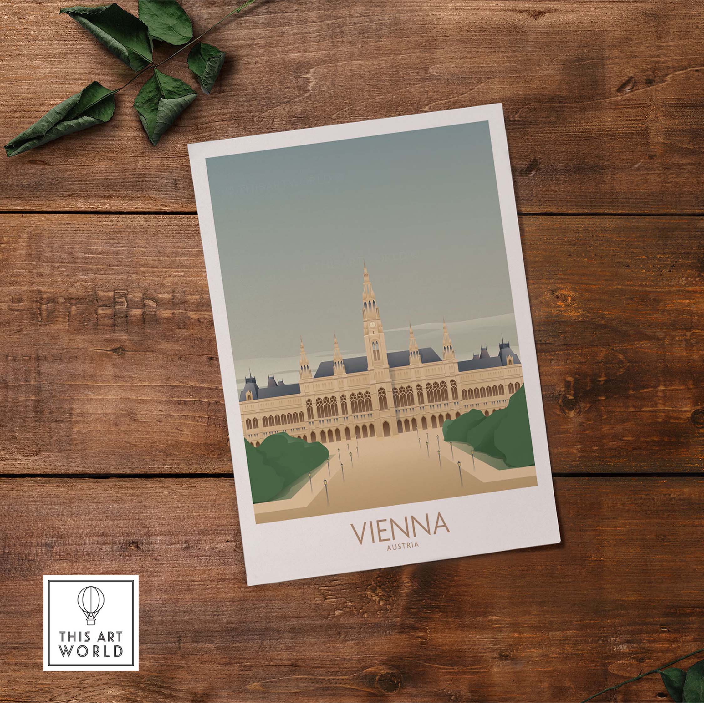 Vienna wall art print featuring a vintage design of the historic architecture in Vienna, Austria, perfect for home decor.