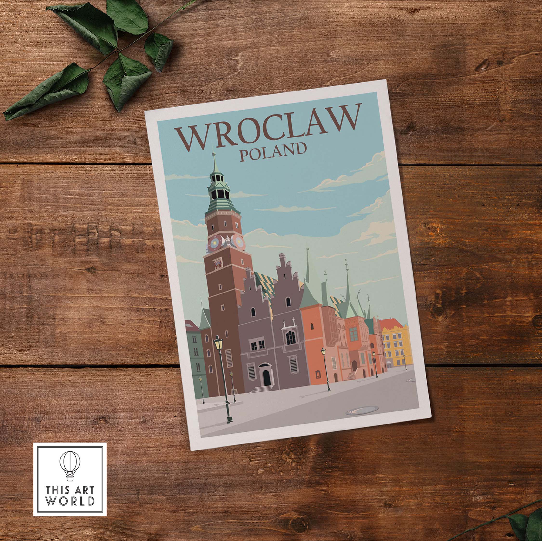 Wroclaw Poland poster print featuring vintage cityscape art, perfect for home or office wall decor.