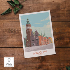Wroclaw Poland travel poster featuring historical architecture and vibrant colors, perfect for home decor.