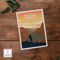 Zion National Park poster featuring a minimalist design, perfect for travel and nature enthusiasts.