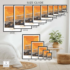 Size guide for Athens Poster prints in various dimensions for home decor.