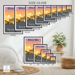 Berlin poster size guide showcasing various frame dimensions for home decor.