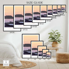 Size guide for Cape Town Poster Print showcasing various frame sizes and wall art options.