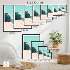 Size guide for Cebu Island Philippines Print Poster artwork in various frame sizes for home decor.