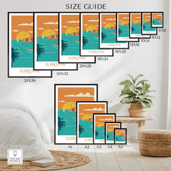 Size guide for Dubrovnik Poster Art Print showcasing various frame sizes for stylish wall decor.