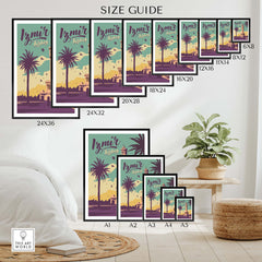 Size guide for Izmir Print Turkey Travel Poster featuring various dimensions and framing options.