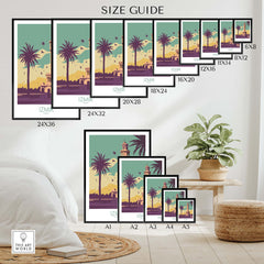 Izmir Poster Turkey Wall Art size guide showcasing various frame dimensions and styles for home decor.